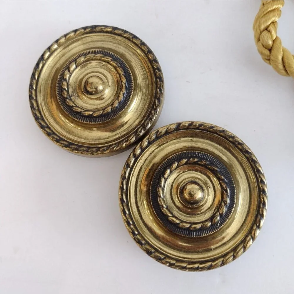 Vtg New Sears Drapery Holdbacks Tiebacks Gold Tassel Medallions Hollywood READ